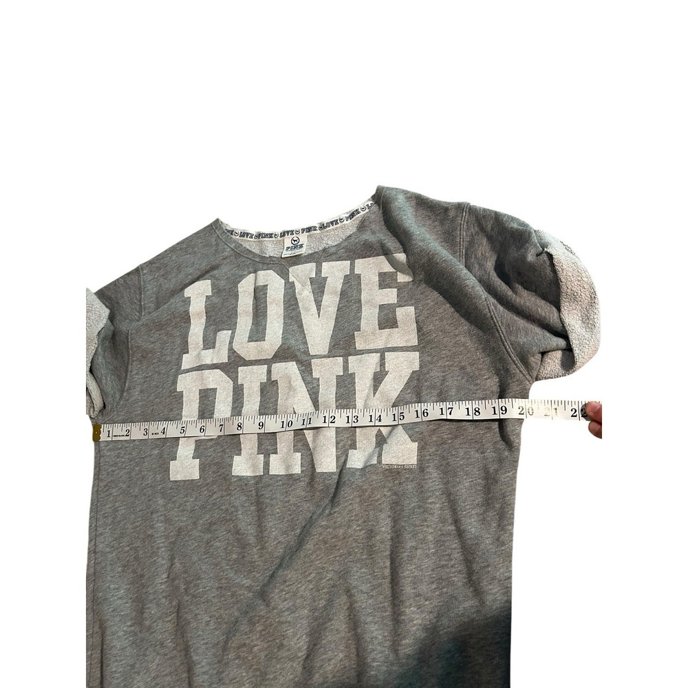 PINK by Victoria's Secret Love Pink Gray Graphic Sweatshirt Short Sleeve SZ S - Picture 4 of 7